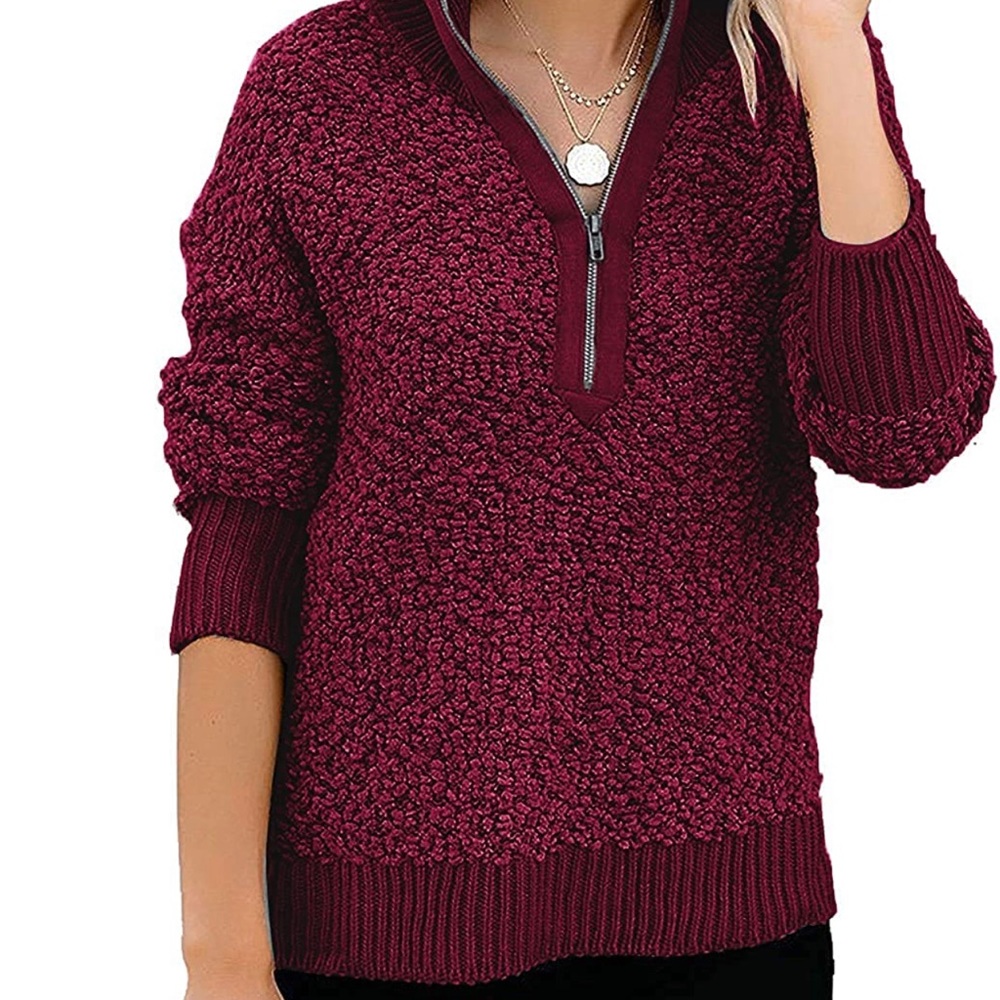 Cozy Burgundy Fleece Sweater (quarter zip)